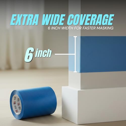 Wide Blue Painters Tape, 6 inch x 60 Yards, 3D Printing Tape, Easy Clean Removal up to 21 Days, Masking Tape - size: 6 inch