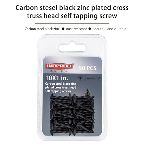 Black Wood Screws 1 Inch, 50Pcs Self Tapping Wood Screw #10 x 1, Zinc Plated Steel, Modified Truss Head, Phillips Drive, Carbon Steel, for Drywall/Metal/Plastic/Furniture, Black - size: #10 x 1"