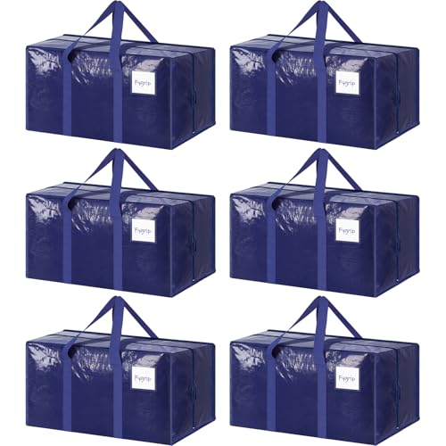 6 Pack Extra Heavy Duty Large Moving Bags with Strong Zipper, Dark Blue - color: Dark Blue, size: 6 Pack