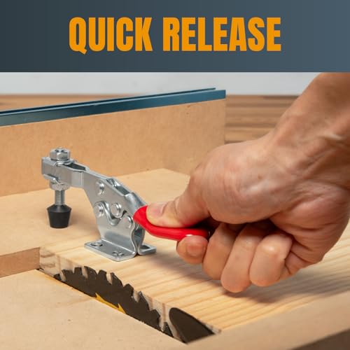 POWERTEC 4PK Toggle Clamp, 500 lbs Holding Capacity, 225D Quick Release Horizontal Clamps w/Antislip Rubber Pressure Tip for Woodworking Jigs and Fixtures,Welding, Drill Press, Crosscut Sled(20325-P2) - style: 225D, 4PK