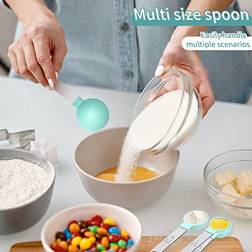 Measuring Cups Set Measuring Spoons Set, Nesting Measure Cups with Stainless Steel Handle, For Measuring Dry and Liquid Ingredients Small Teaspoon with Plastic Head (Mint Green) - color: Mint Green