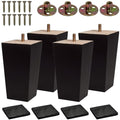 BARIEN (5 Sizes: 3"- 4"- 5"- 6"- 8") Set of 4 Wood Furniture Legs - Square Sofa Legs, Couch Leg - Brown Mid-Century Modern Replacement Legs for Armchair Recliner Coffee Table Dresser (5") - size: 5"