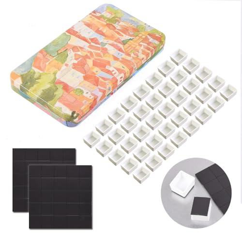 qianshan 40Pcs Empty Half Pans Watercolor Tin Palette with Magnetic Stripe - color: City
