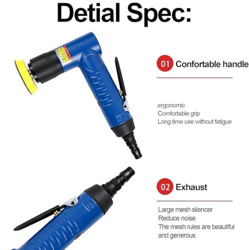 Mini Air Random Orbital Sander, 22000 RPM Pneumatic Polisher with 3 Pads - color: Blue
