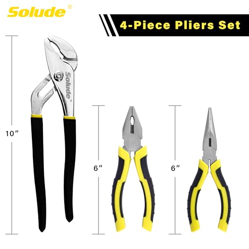 4-Piece Pilers Set with10 Inch Groove Joint Pliers, Adjustable Wrench and 6 Inch Long Nose, Lineman's Pliers for Home Use and DIY Project - style: 4 Pack 6" & 10"