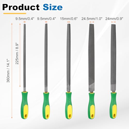 HARFINGTON 5pcs Metal File Set 10" Coarse Teeth High Carbon Steel Hand Files with PP Handle Square/Flat/Triangle/Half-Round/Round for Metal Wood Stone Grinding Polishing Engraving - size: 1, style: Coarse Teeth