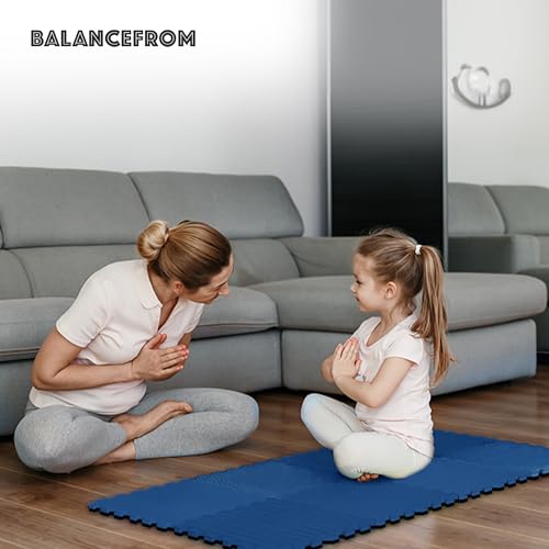 BalanceFrom Puzzle Exercise Mat 3/4" Thick, EVA Interlocking Foam Floor - color: Blue, style: 3/4" Thick, 24 Square Feet