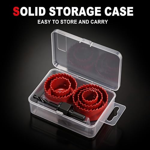 KATA 8PCS Hole Saw Kit 1" to 2-1/8" Hole Saw in Case for Wood, PVC, Plywood - color: 8PC-Red Coated