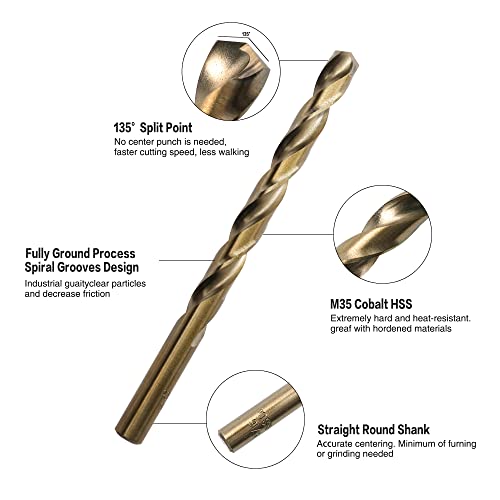 GMTOOLS 1/8 inch Cobalt Drill Bits, M35 HSS, 135 Degree Tip, Jobber Length Twist Drill Bit Set for Hard Metal, Stainless Steel, Cast Iron, Wood and Plastic, with Storage Case, Pack of 10 - style: M35-1/8-10pcs