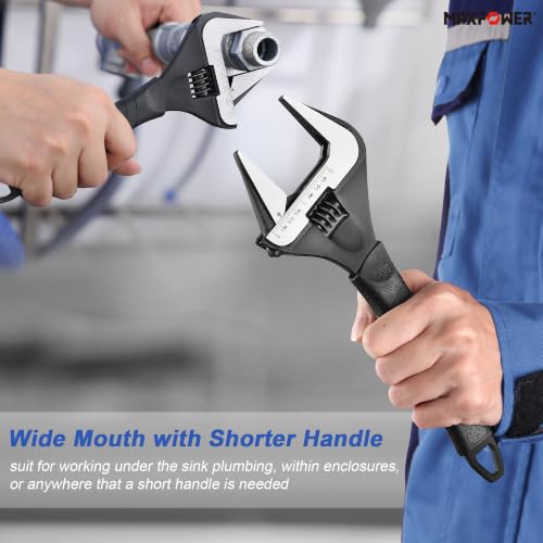 MAXPOWER 6 10-inch Wide Jaw Stubby Adjustable Wrench Set - size: 6 10-inch