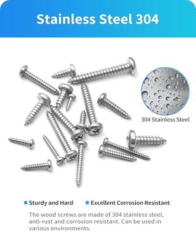 550Pcs 304 Stainless Steel Wood Screws Assortment Kit, Phillips Pan Head Sheet Metal Screw Self Tapping Screws Set, #4#6#8#10#12 Wood Assorted Screws, Length 1/4" to 1-1/2" (Pan Head 550PCS) - style: Pan Head 550PCS