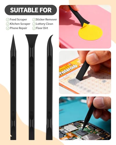 12 PCS Carbon Fiber Plastic Scrapers Tool, Non-Scratch Scraper Tool for Tight Spaces, Multi-Purpose Label Scraper Pen-Shaped, for Car Cleaning Supplies, Kitchen, Crevices, Stains (Black) - color: Black