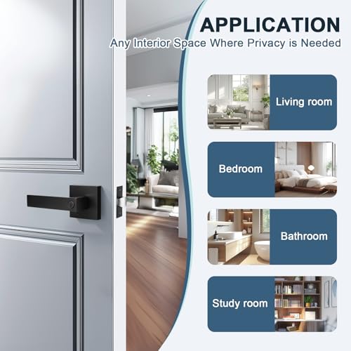 KNOBWELL 8 Pack Door Handles Interior Matte Black Contemporary Door Knobs with Lever Privacy Use, Bedroom and Bathroom Handle(Lock with No Key)
