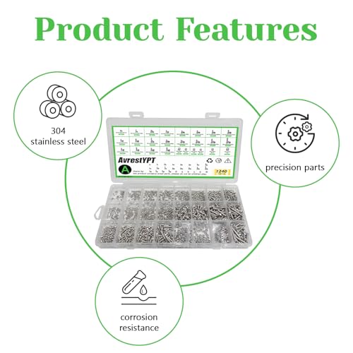 1240Pcs 304 Stainless Steel Metric Micro Screws Nuts Assortment, M1 M1.2 M1.4 M1.6 M1.7 M2 M2.5 M3 Sizes, Micro Phillips Head Pan Head Screws, Fully Threaded Kit for Arduino, RC Models, Electronics - size: M1/1.2/1.4/1.6/1.7/2/2.5/3-1240Pcs