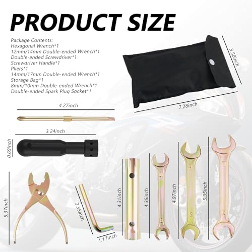 8PCS Motorcycle Tool Kit,Practical Motorcycle Tools Kit Set Includes Pliers/Double Head Spark Plug Socket/Screwdriver/Wrench/Storage Bag,Portable Dirt Bike Tool Kits