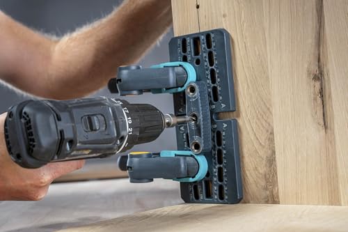 wolfcraft Cam Lock Jig - Furniture Connector Kit with Drilling Template, Metal Drill Bushings, 32 mm Hole Grid for Surface, Corner & T-Joints - 4665000