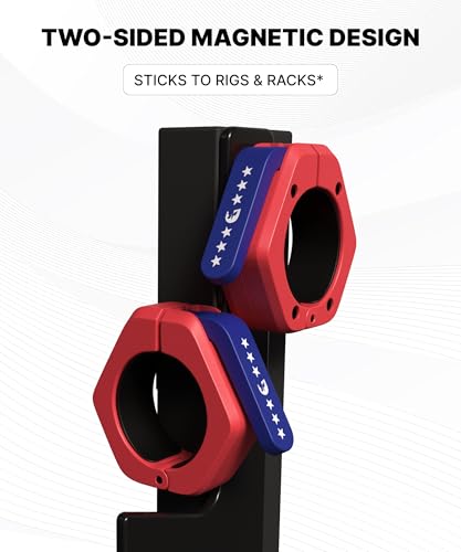 DMoose Fitness Barbell Clips 2 Inch (Pair) - Quick Release Olympic Barbell Clamps & Collars with Anti Slip TPR Grip for Secure Weightlifting and Powerlifting - Weight Clips for Bars at Home or Gym - color: American, style: Magnetic