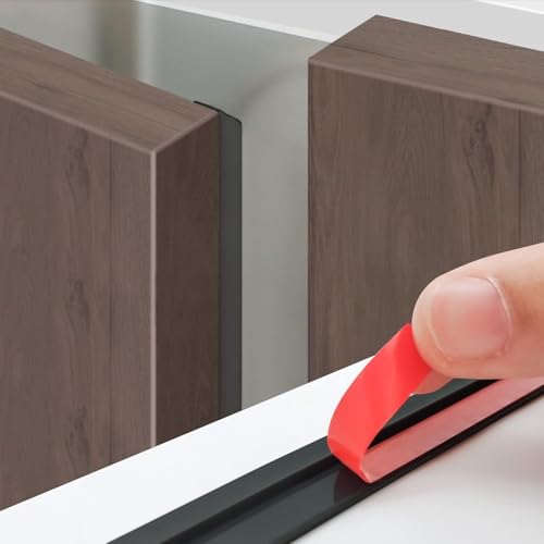 9.8 Ft*5 Pcs Cabinet Door Seal Strip Weather Stripping Gap Filler,Silicone Cabinet Door Dust Strips Suitable for Wardrobe and Cupboard,Rubber Seal Strip,Keep Cleaning Dry(Black - color: Black