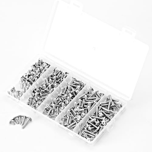 M3 x 6mm 8mm 10mm 12mm 16mm Flat Round Head Hex Socket Cap Screws Bolts, Furniture Screws, 304 Stainless Steel, Metric Fully Threaded, Allen Hex Drive, Bright Finish, Assortment Kit 250PCS - size: M3 x 6/8/10/12/16mm (250PCS)