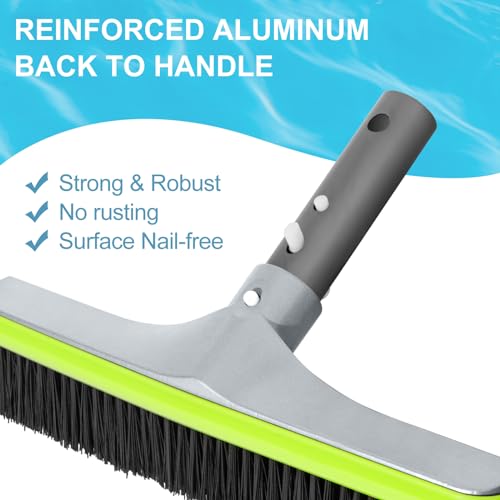 Sepetrel Pool Brush Head for Cleaning Pool Walls,Heavy Duty Inground/Above Ground Aluminum Swimming Pool Scrub Brushes with Curved Ends - size: 17.5" Upgraded