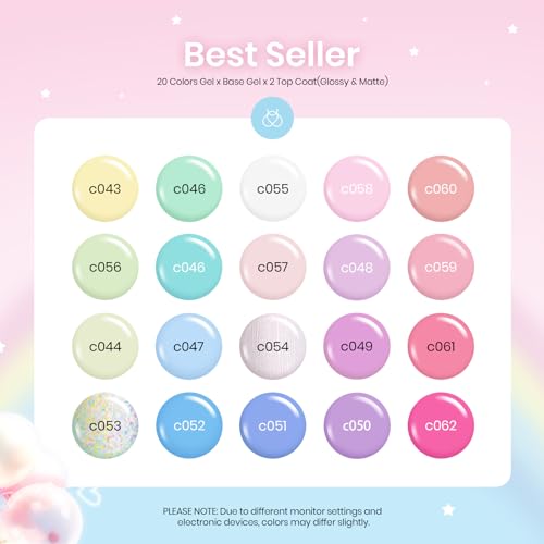 Beetles Gel Nail Polish Set, 23 PCS 20 Colors Pastel Macaron Gel Polish Kit - color: Dreamy Town - 20 Colors (23 Pcs)