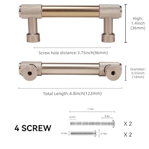 10 Pack 3-3/4 Inch(96mm) Champagne Bronze Kitchen Cabinet Handles Knurled Cabinet Pulls Gold Drawer Pulls Kitchen Cabinet Hardware Dresser Handles - color: Champagne Bronze, size: 3-3/4" Hole Center