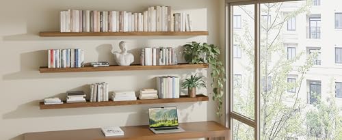 ROGMARS 72 Inches Long Walnut Floating Shelves - color: Walnut, size: 72 Inch set of 3