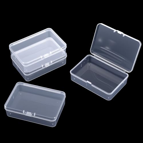 4 Pcs Mini Clear Plastic Storage Containers Box with Lid, Small Rectangle Organizer 3.7x2.5x1 Inches Small Plastic Case for Collecting Business Cards, Accessories, Crafts, Beads, Jewelry, Screws