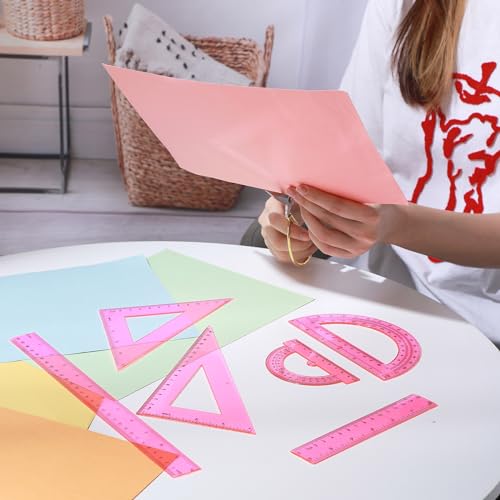 Tenare 6 Pcs Math Geometry Ruler Straight Protractor Triangle, Pink - color: Pink