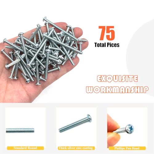 75 Pcs 5Sizes #6-32 Machine Screws Knob Screw Cabinet Screws Electricians Blots, Carbon Steel Zinc-Plated Phillips Pan Head Machine Screw Assortment Kit - size: #6-32-5Size-75P
