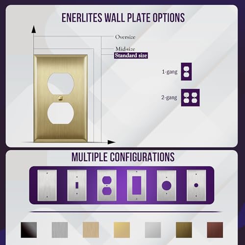 ENERLITES Duplex Receptacle Outlet Metal Wall Plate, 1-Gang, Brushed Brass - color: Brushed Brass, size: Standard Size