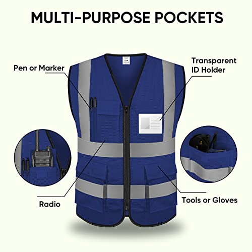 TICONN High Visibility Reflective Safety Vest for Men & Women, ANSI Class 2 - color: Blue, size: Medium
