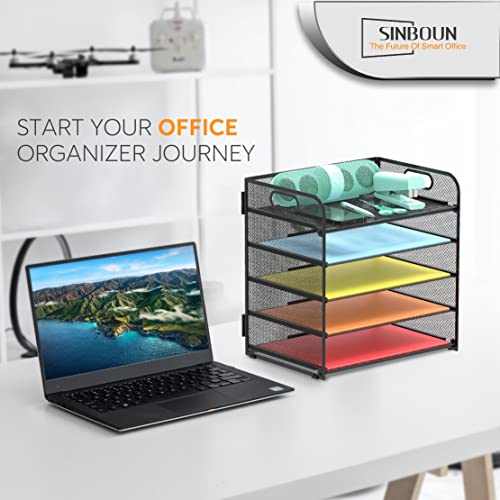 2 Pack Letter Tray 5-Tier Desk Organizer File Paper Holder with Handle, Metal Desktop Document Shelf Tray Office Classroom Organization - Black - color: Black