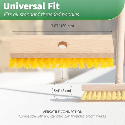 Deck Scrub Brush Head 7.87" - Heavy Duty Concrete & Wooden Deck Scrub Brush With Hard Nylon Bristles - size: 7.87"