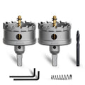 Metal Hole Saw 2-1/2''(64mm) 2Pcs Set Heavy Duty Tungsten Carbide Tipped Hole Cutters Set with a nitrided Step Drill and L-flench, for Steel Iron,Aluminum,Stainless stell,Plastic - size: 1/2''(64mm)-2PCS