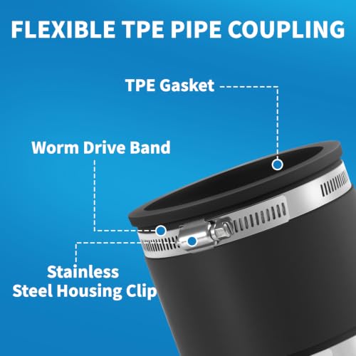 Flexible PVC Pipe Coupling with Stainless Steel Clamps Fit 1 IN Nominal Pipes, Couplers for Plastic and Copper Pipe Plumbing Connections, Drain Repair, Dust Hose (2, 3 in) - size: 3 in