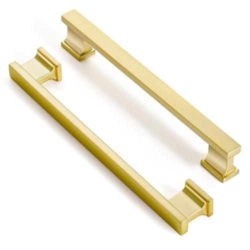 Brushed Brass Kitchen Square Cabinet Handles 6.25 Inch 10 Pack - color: Brushed Brass, size: 6.25"/160MM Hole Center