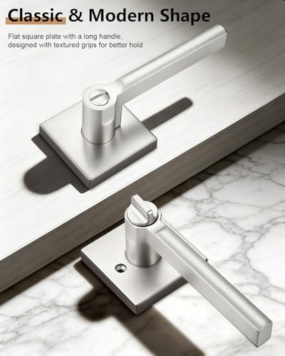 Probrico Interior Door Handles with Lock, Brushed Nickel Privacy Levers for Bedroom Bathroom, Heavy Duty Square Reversible Lockset, 10 Pack - color: Brushed Nickel