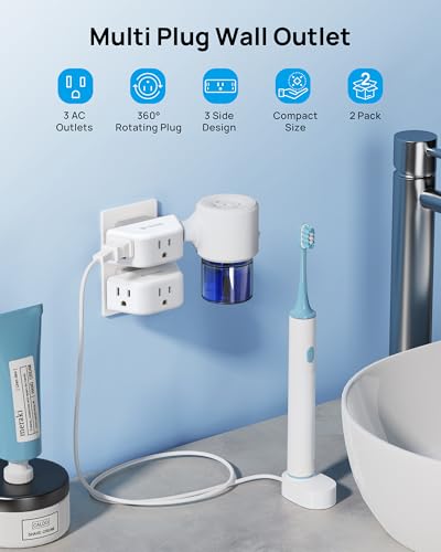 TROND 360 Rotating Plug Outlet Extender for Bathroom, 2 Pack - color: White, size: 3AC-3 Prong (Rotating Plug), 2 Pack