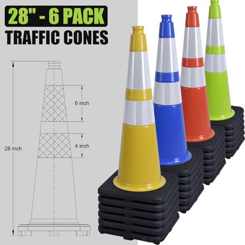 Fluorescent Green PVC Traffic Cones, 28" Large, 8 Count - color: Green, size: 28" Large