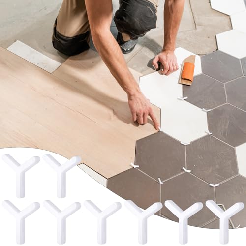 Pangda 1500 Pcs Tile Spacers Wall Floor Tile Plastic Y Type Spacers Tiling Tools 1/8 Inch White Hexagon Tile Spacers for Ceramic Tile Installation Positioning Clip Leveling System Construction