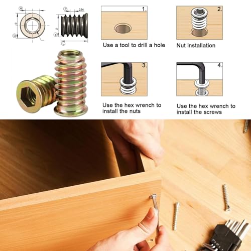 30pcs Threaded Inserts for Wood, 3/8"-16x25mm Screw in Nut Fasteners - size: 3/8"-16 x 25mm