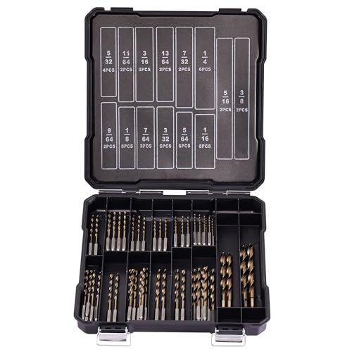 Hex Shank Cobalt Drill Bit Set 59Pcs 1/16"-3/8", M35 HSS Impact Driver Drill Bits for Metal and Hardened Steel, with Indexed Storage Case - size: 59pcs 1/16-3/8