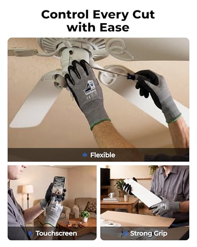 toolant ComfyCut A3 Cut Resistant Work Gloves, ANSI & EN388 Certified Protection with Superior Comfort, Fiberglass-Free, Touchscreen & Flexible Grip, for Fishing, Gardening, DIY, Assembly, Medium - size: Medium