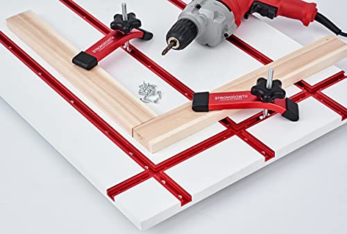 T track Hold Down Clamps - Double Cut Profile Universal T-Track Clamps, 6-3/8"L x 1-1/4"W - Woodworking and t slot clamp - Fine Sandblast Anodized - Red Color-6PK - style: T-Track Clamps 6pk