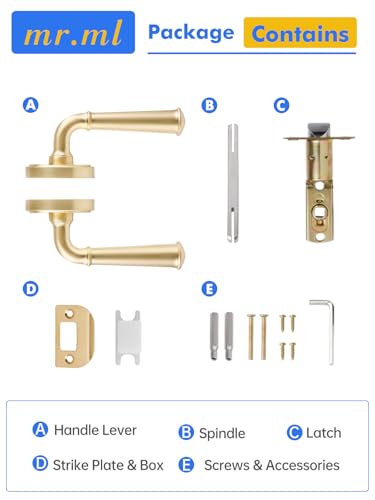 Door Handle Brushed Gold Passage Door Lever Gold DoorHandle, 1 Pack - color: Brushed Gold