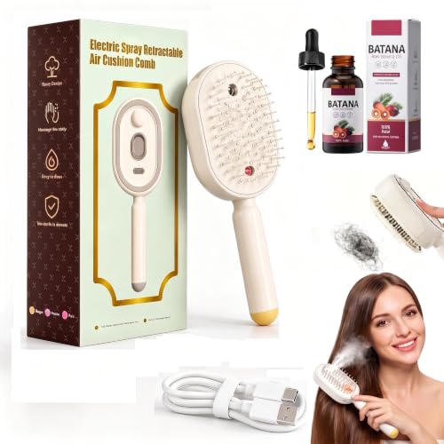 624 Electric Spray Air Cushion Massage Comb, Rechargeable Electric Hair Brush with Water Spray,Self-Cleaning Hair Brush