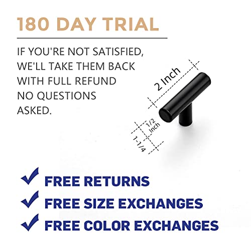 Ravinte 10 Pack Black T Bar Cabinet Knobs 2in Dresser Knobs Single Hole | Matte Black Finish, Solid Metal, Easy Install, Screws Included, Hardware, Kitchen, Bathroom, Drawers, Cabinets - color: Black, size: 10 Pack, style: Round