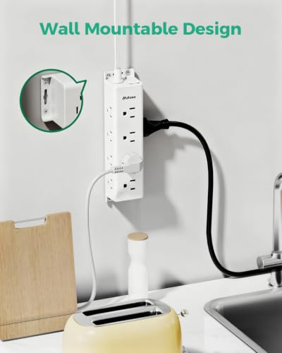 Surge Protector Power Strip, 12 Widely Spaced Multi Outlets, Wall Mount - color: White, size: 1 FT