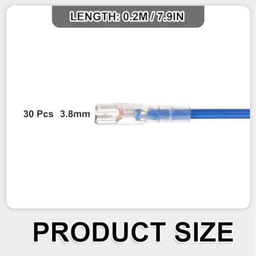 MECCANIXITY 30Pcs 3.8mm Female Spade Crimp Terminal with 20cm Wires - color: Blue, size: 3.8mm, 20cm L